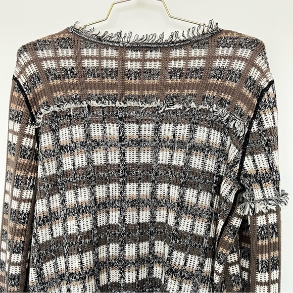 Cabi Classic Fringe 100% Cotton Open Cardigan Sweater Brown Plaid - Picture 6 of 10